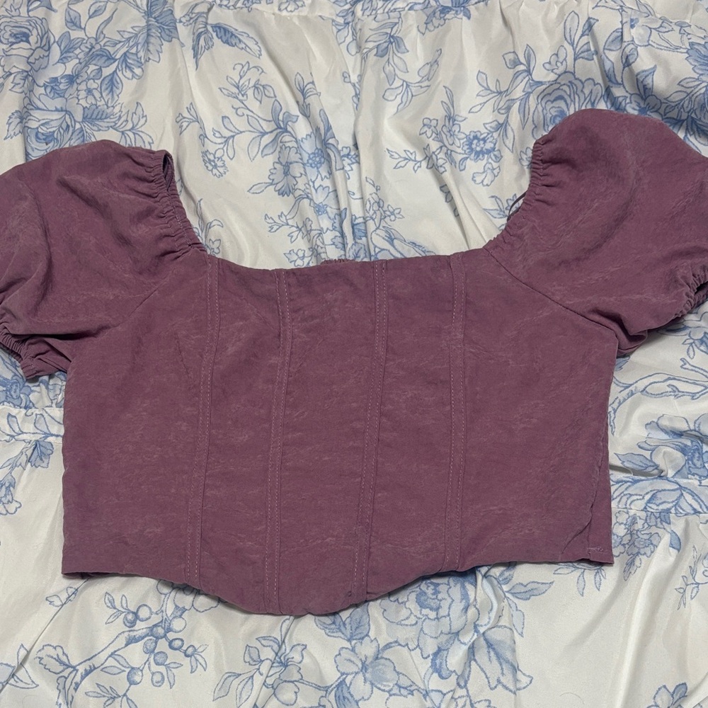 Marshalls Mauve Puff Sleeve Crop Top